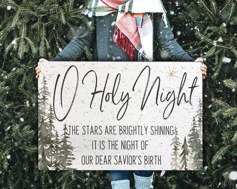 O Holy Night Christian Canvas For Farmhouse Christmas Mantel Decoration