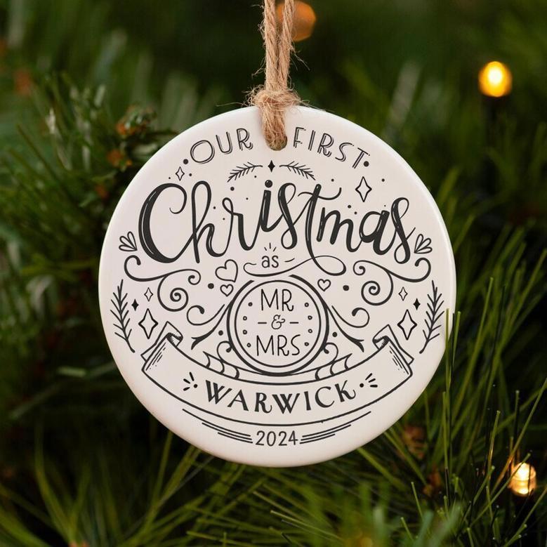 Thoughtful Our First Christmas As Mr & Mrs Ornament For Newlyweds - Personalized Engagement Wall Art