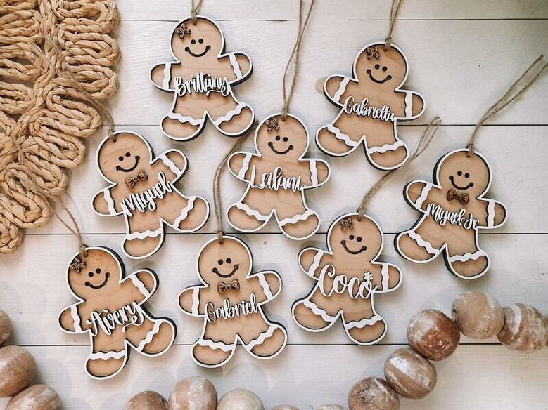 Custom Christmas Name Ornaments For Stockings And Gifts - 3D Gingerbread Snowflake Design