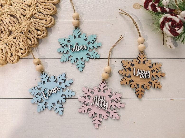 Custom Christmas Name Ornaments For Stockings And Gifts - 3D Gingerbread Snowflake Design