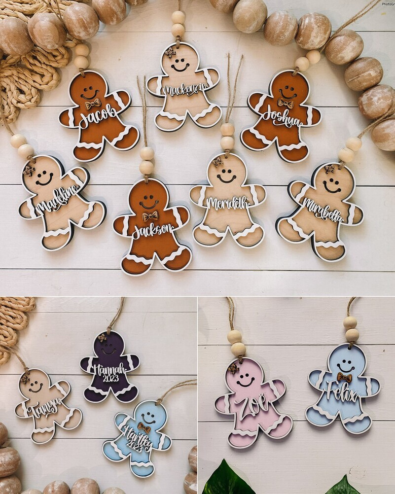 Custom Christmas Name Ornaments For Stockings And Gifts - 3D Gingerbread Snowflake Design