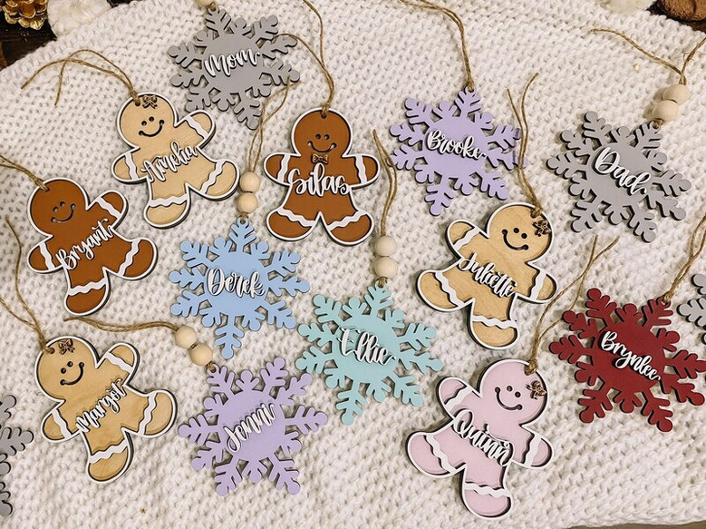 Custom Christmas Name Ornaments For Stockings And Gifts - 3D Gingerbread Snowflake Design