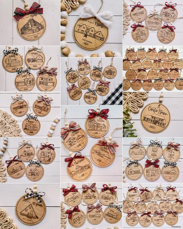 Christmas Personalized Wooden Ornament With Custom Hand Drawn House Design – First Home Gift