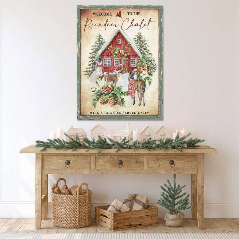 Retro Reindeer Chalet Canvas For Christmas - Vintage Holiday Decor For Living Room