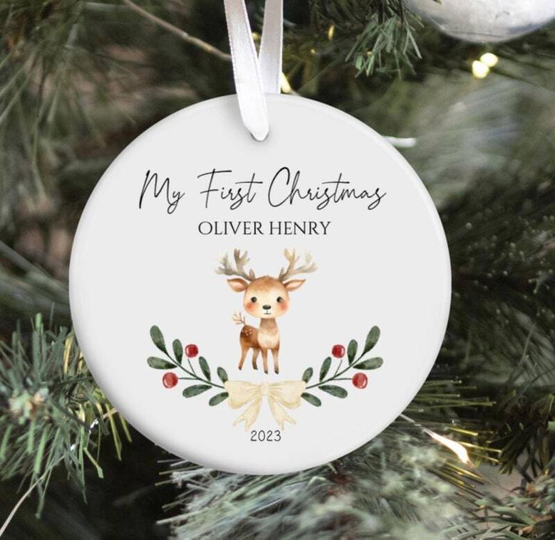 Personalized Woodland Animal Ornament For Kids - My First Christmas Stocking Stuffer Gift