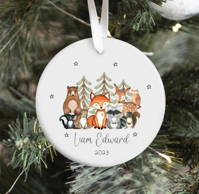 Personalized Woodland Animal Ornament For Kids - My First Christmas Stocking Stuffer Gift