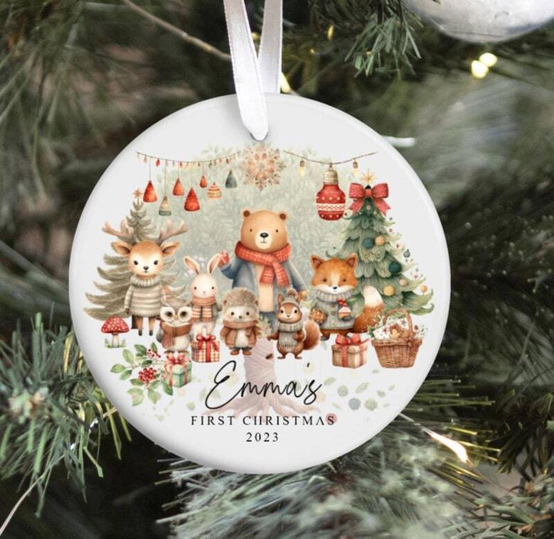 Personalized Woodland Animal Ornament For Kids - My First Christmas Stocking Stuffer Gift