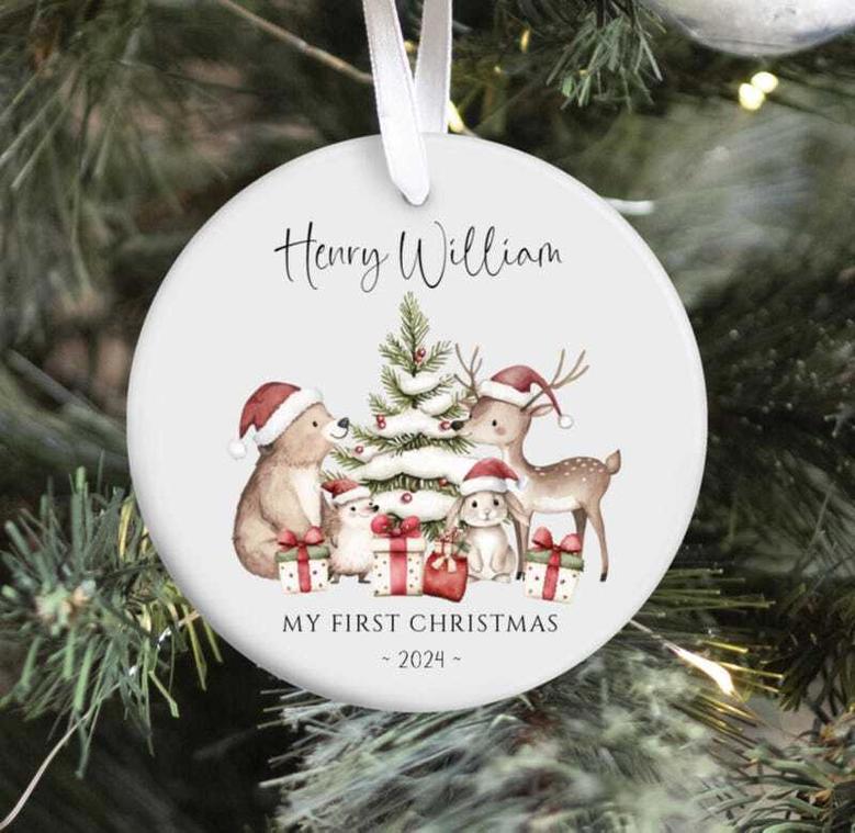 Personalized Woodland Animal Ornament For Kids - My First Christmas Stocking Stuffer Gift