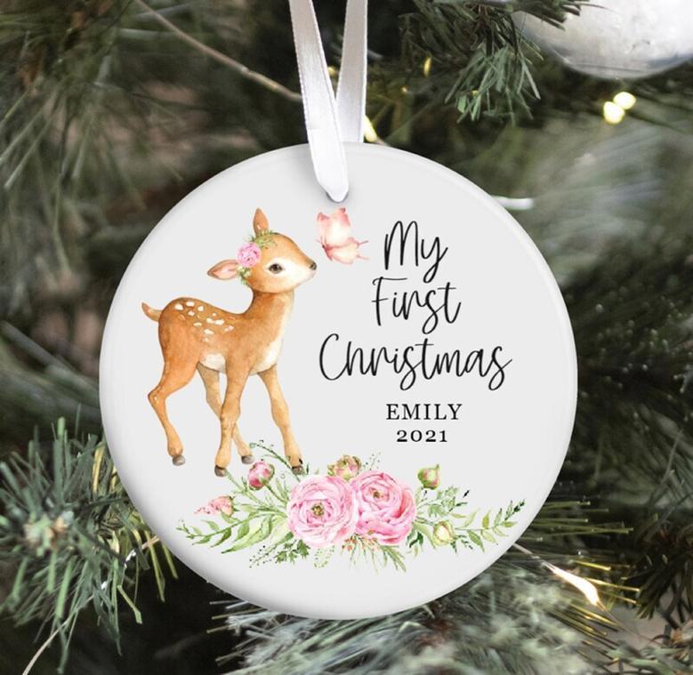 Personalized Woodland Animal Ornament For Kids - My First Christmas Stocking Stuffer Gift