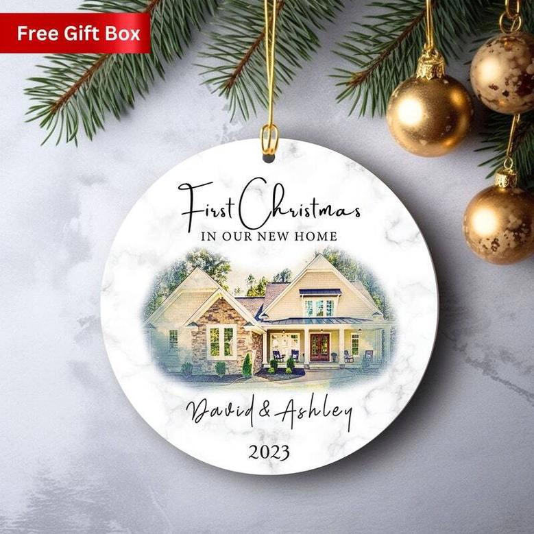 Personalized Watercolor Ornament For First Christmas In New Home 2024 - Custom Photo Gift