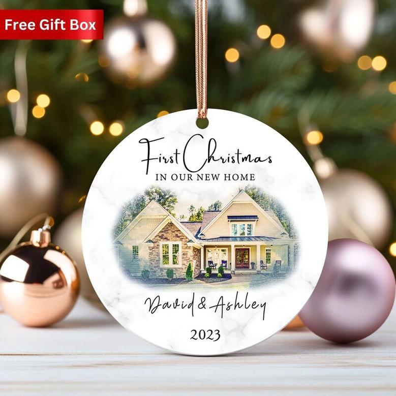 Personalized Watercolor Ornament For First Christmas In New Home 2024 - Custom Photo Gift