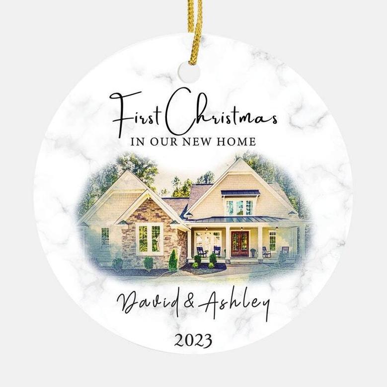 Personalized Watercolor Ornament For First Christmas In New Home 2024 - Custom Photo Gift