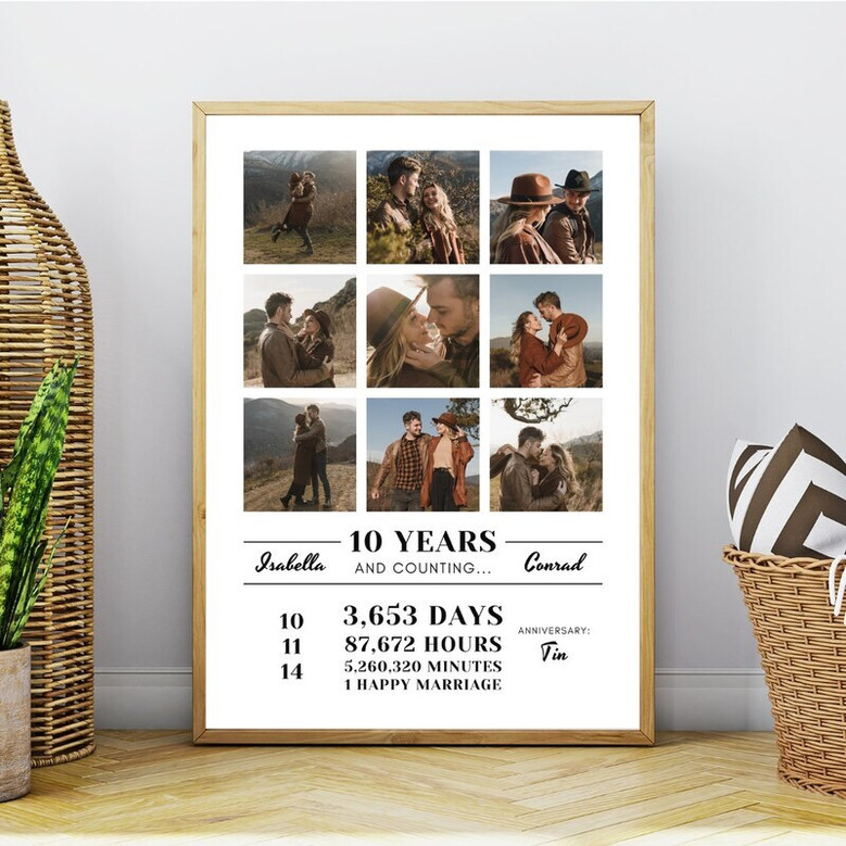 Personalized Family Timeline Canvas For 10th Wedding Anniversary Photo Collage - Unique Gift For Couples