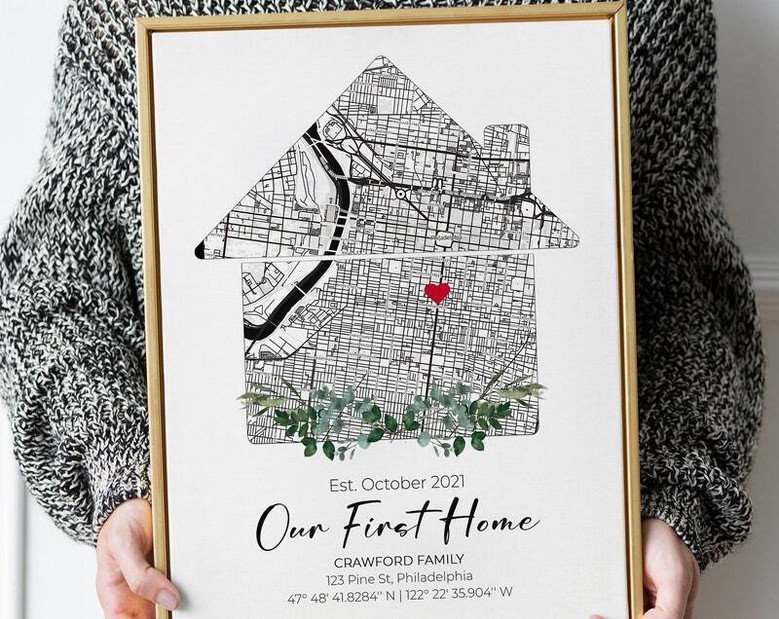 Custom Home Map First Time Home Buyer Personalized Housewarming Gift