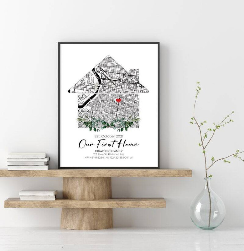 Custom Home Map First Time Home Buyer Personalized Housewarming Gift
