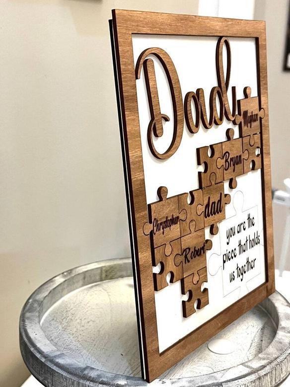 Thoughtful Dad Puzzle Wood Sign Christmas Gift From Kids With Personalized Names