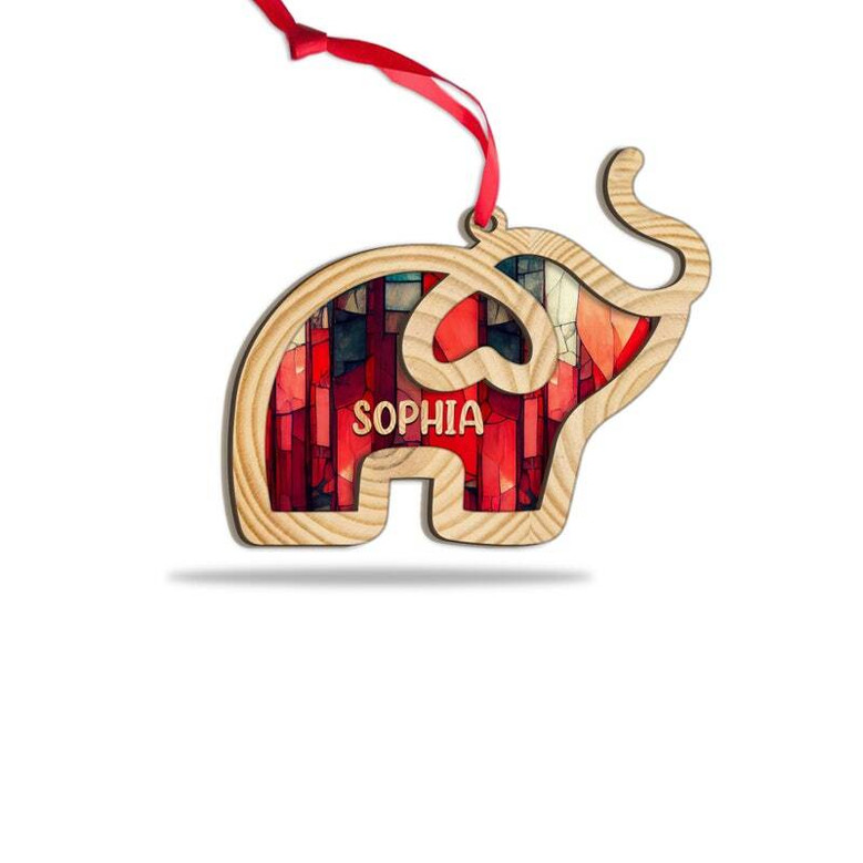 Personalized Elephant Family Suncatcher Ornament - Custom Decor for Elephant Lovers