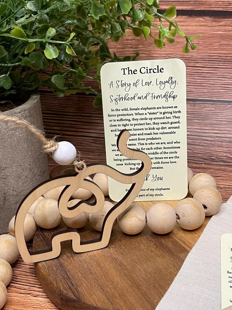 Elephant Family Ornament - Sisterhood & Friendship Gift In Maple Wood With Card And Pouch