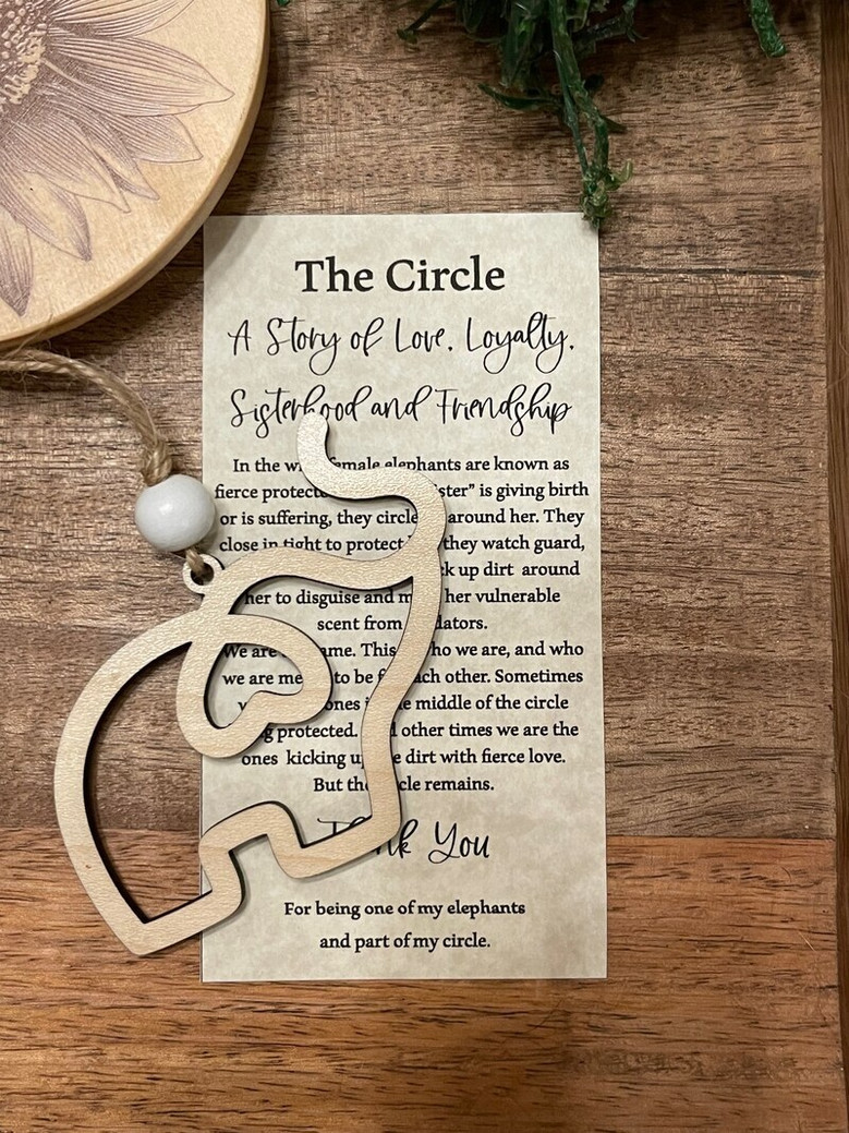 Elephant Family Ornament - Sisterhood & Friendship Gift In Maple Wood With Card And Pouch