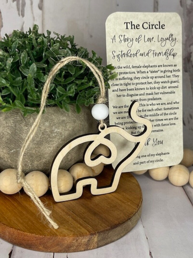 Elephant Family Ornament - Sisterhood & Friendship Gift In Maple Wood With Card And Pouch