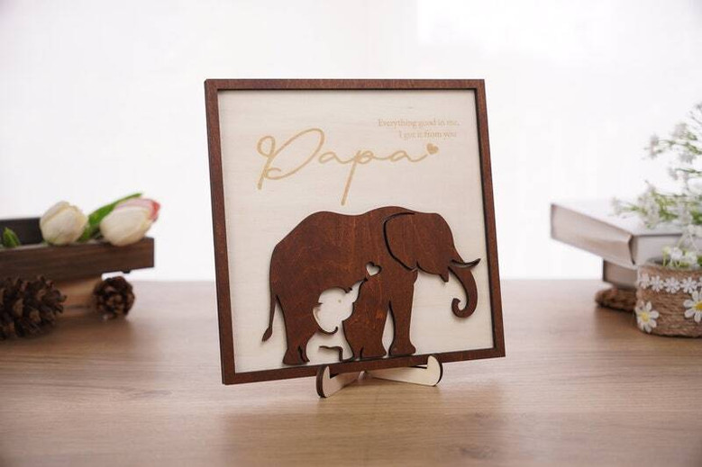 Thoughtful Elephant Family Wood Sign - Personalized Gift For Mom, Dad, Grandma & Grandpa For Mother's Day Or Father's Day Decor
