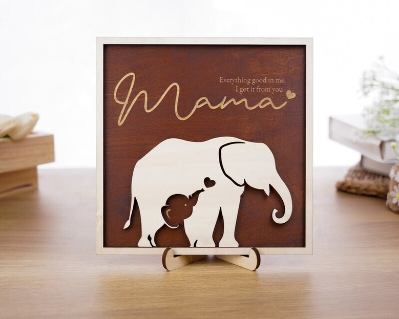 Thoughtful Elephant Family Wood Sign - Personalized Gift For Mom, Dad, Grandma & Grandpa For Mother's Day Or Father's Day Decor
