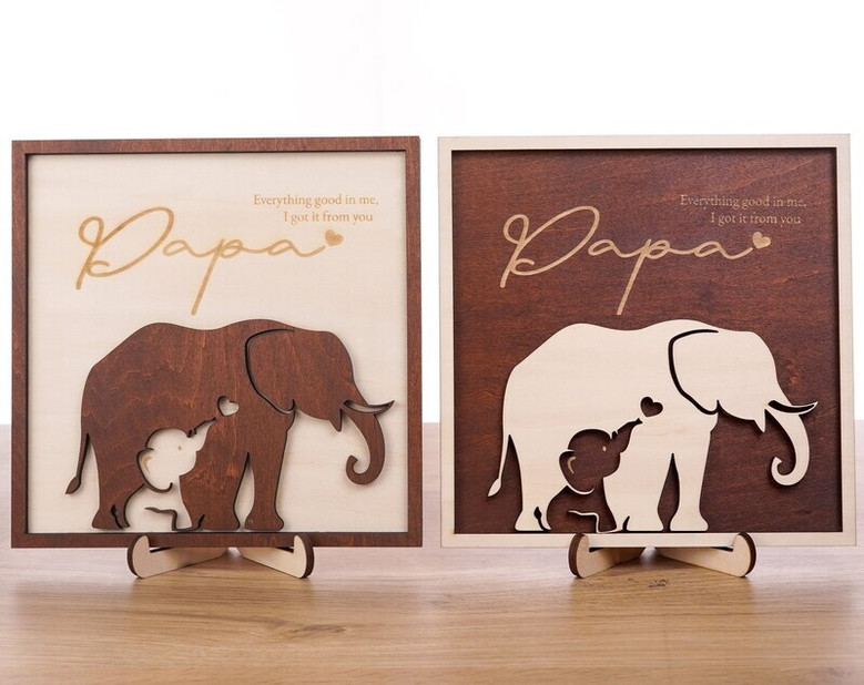 Thoughtful Elephant Family Wood Sign - Personalized Gift For Mom, Dad, Grandma & Grandpa For Mother's Day Or Father's Day Decor