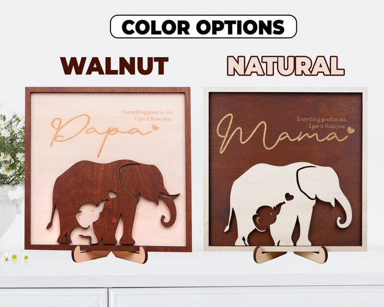 Thoughtful Elephant Family Wood Sign - Personalized Gift For Mom, Dad, Grandma & Grandpa For Mother's Day Or Father's Day Decor