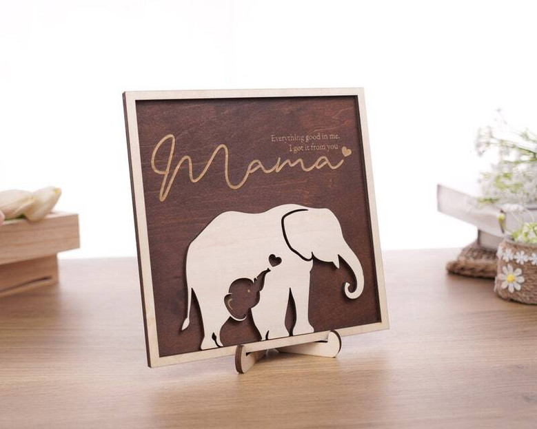 Thoughtful Elephant Family Wood Sign - Personalized Gift For Mom, Dad, Grandma & Grandpa For Mother's Day Or Father's Day Decor