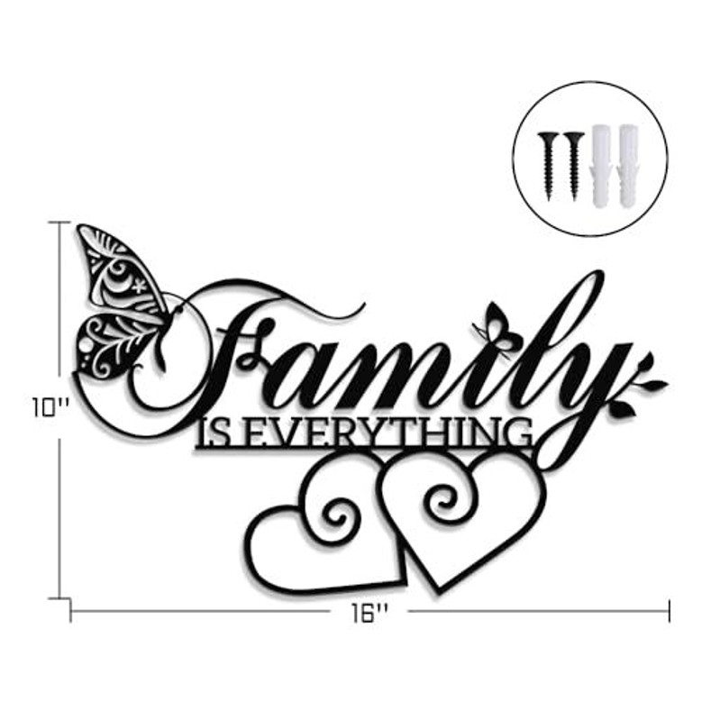 Family Is Everything Metal Sign - Heartfelt Wall Art For Living Room Or Bedroom DéCor - 16x10 Inch Black
