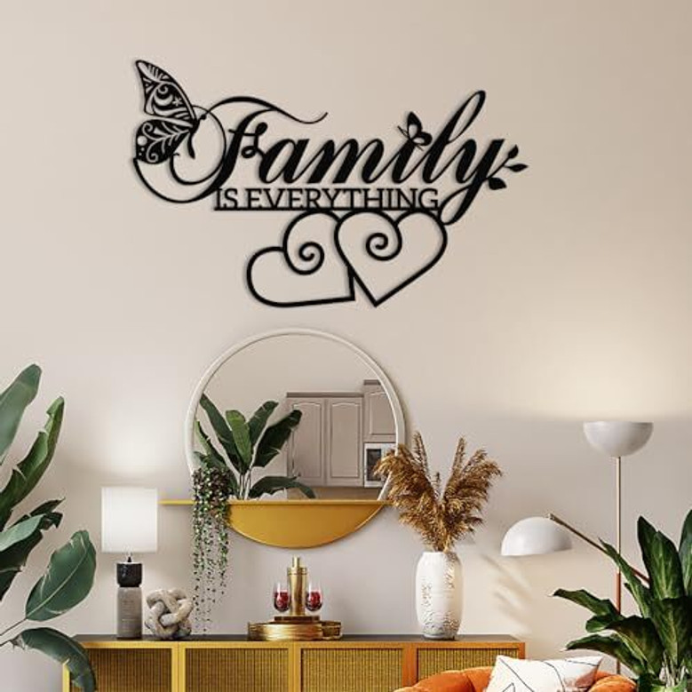 Family Is Everything Metal Sign - Heartfelt Wall Art For Living Room Or Bedroom DéCor - 16x10 Inch Black