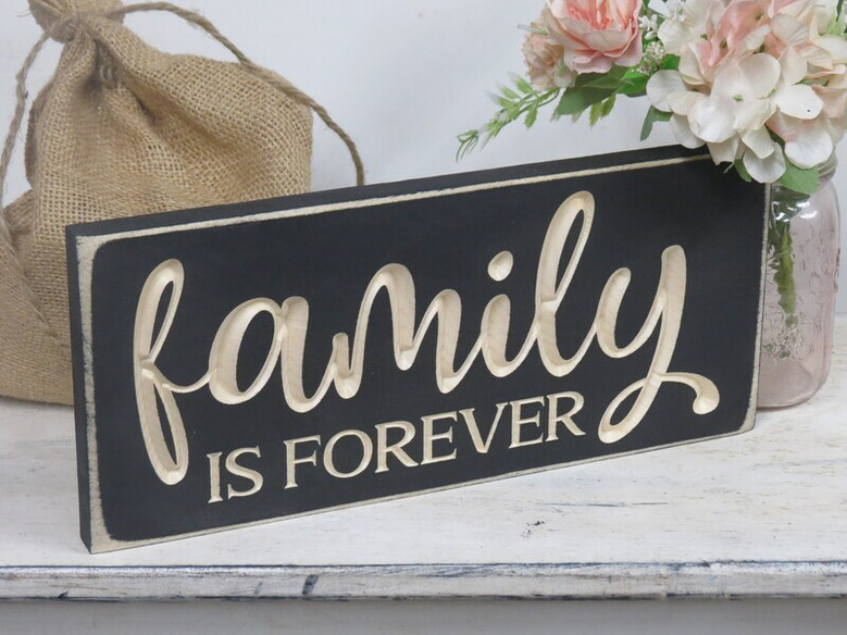 Family Is Forever Lightly Distressed Carved Wood Sign For Living Room DéCor