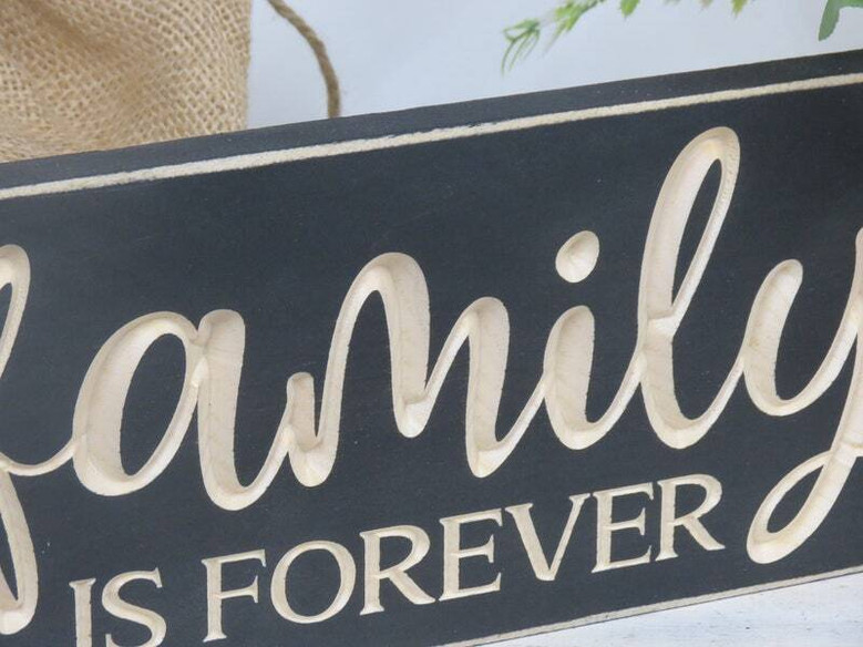 Family Is Forever Lightly Distressed Carved Wood Sign For Living Room DéCor