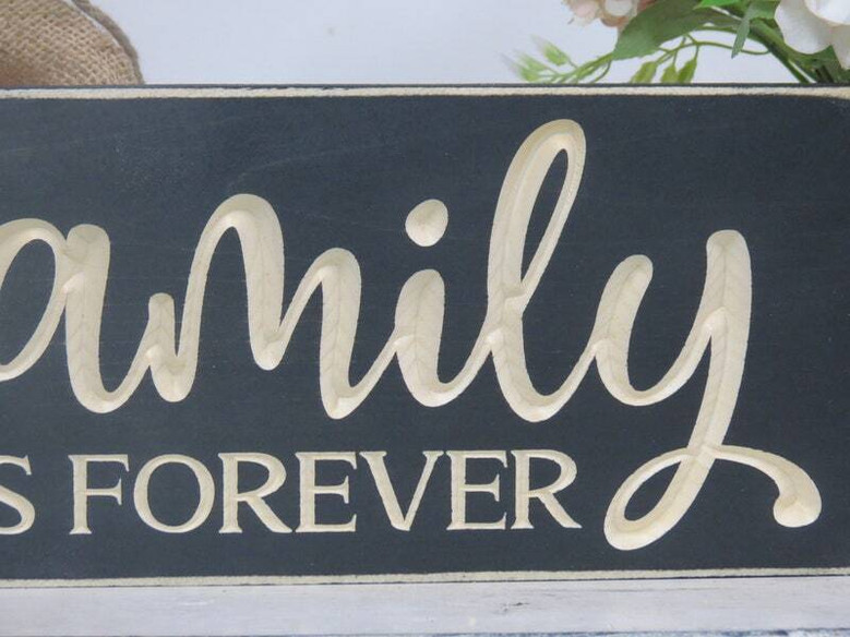 Family Is Forever Lightly Distressed Carved Wood Sign For Living Room DéCor