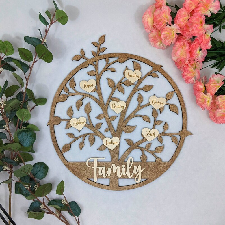 Personalized Family Like Branches Wood Sign Mother's Day Gift For Mom