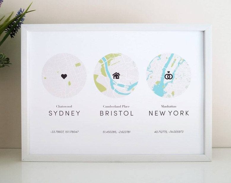 Personalized Family Address Map Canvas Art For Anniversaries - Custom Locations And Coordinates