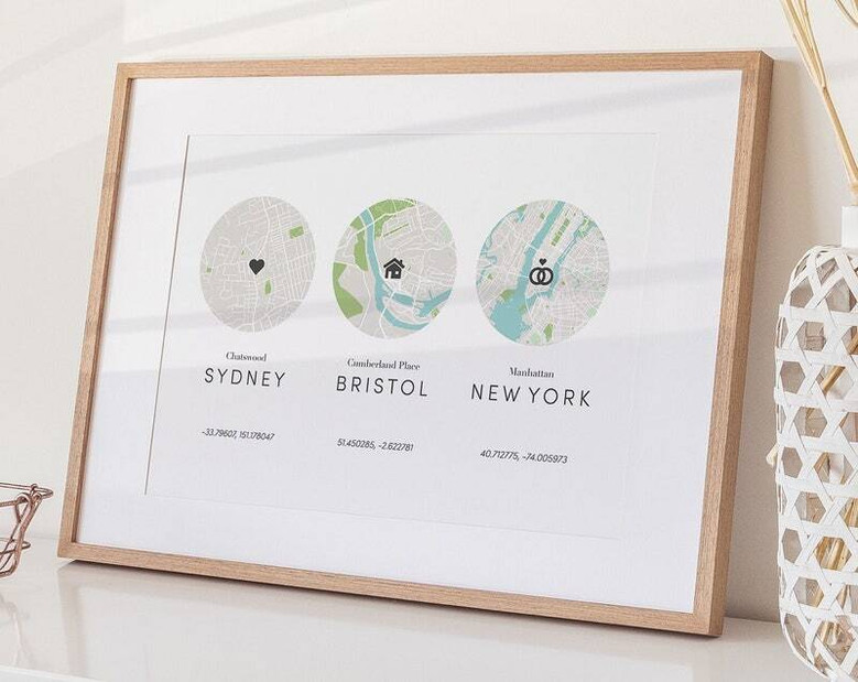 Personalized Family Address Map Canvas Art For Anniversaries - Custom Locations And Coordinates