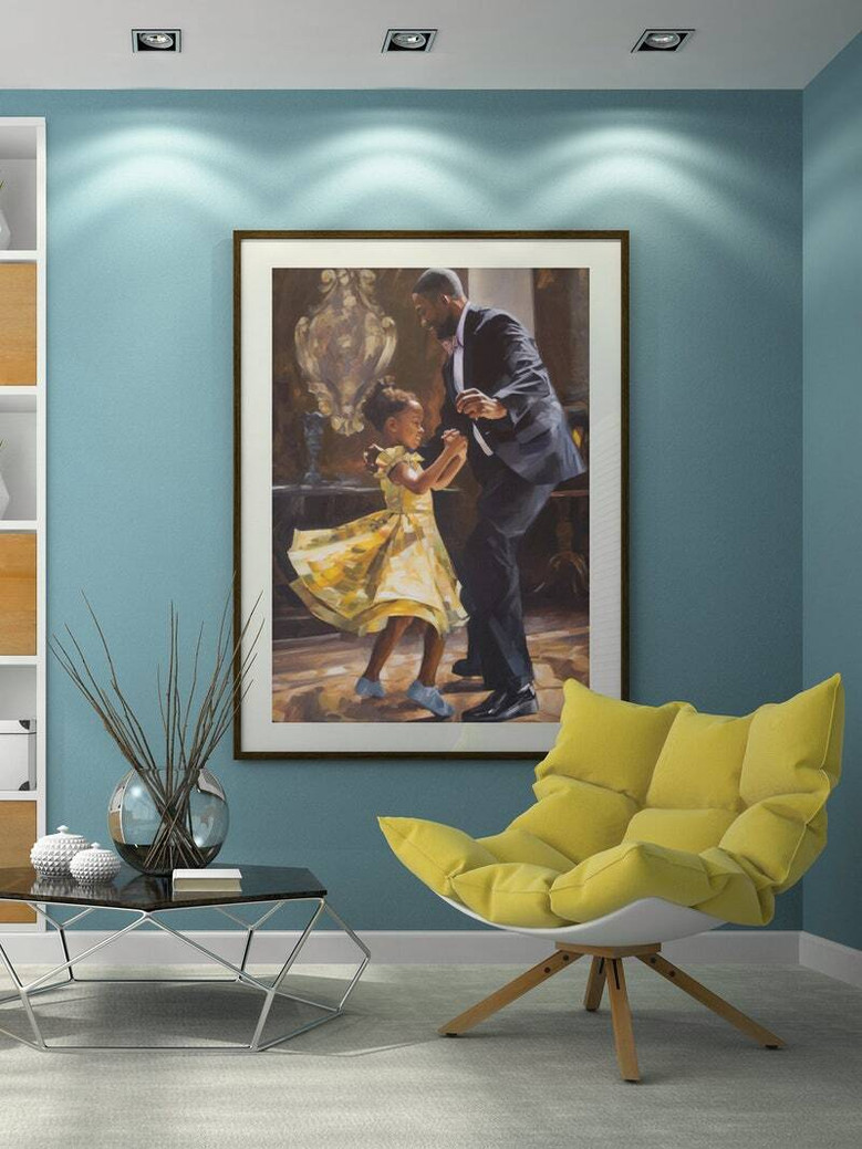 Emotional Father Daughter Dance Canvas For Black Families - Personalized Wall Art For Living Room