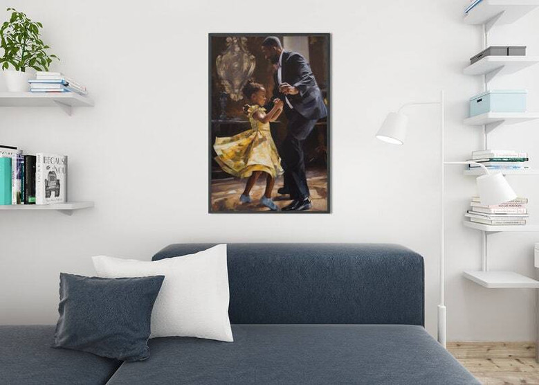 Emotional Father Daughter Dance Canvas For Black Families - Personalized Wall Art For Living Room
