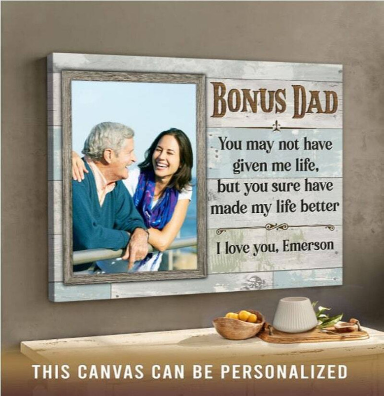 Personalized Canvas Gift For Bonus Dad On Father's Day - Custom Photo Keepsake For Living Room Decor