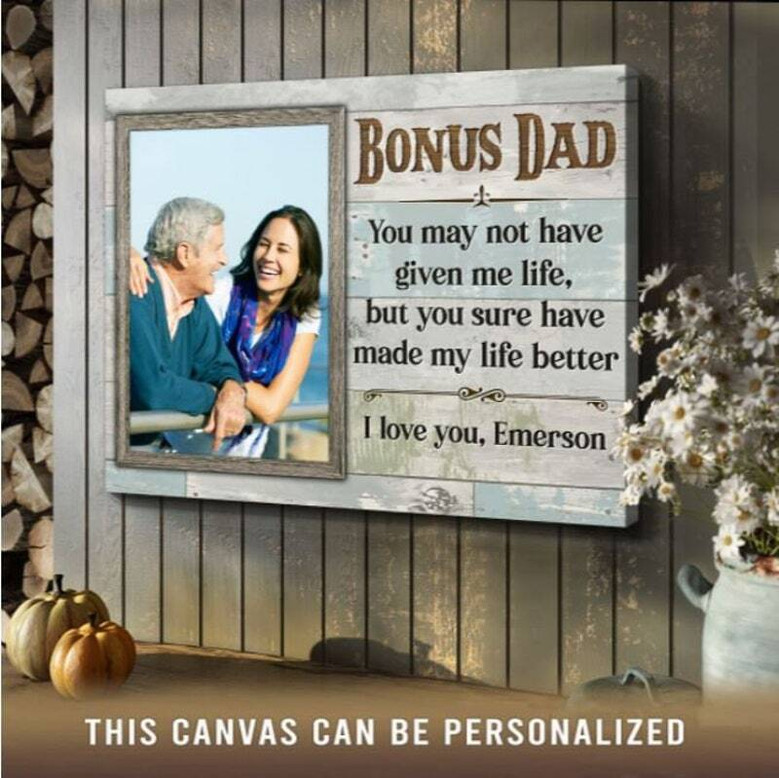 Personalized Canvas Gift For Bonus Dad On Father's Day - Custom Photo Keepsake For Living Room Decor