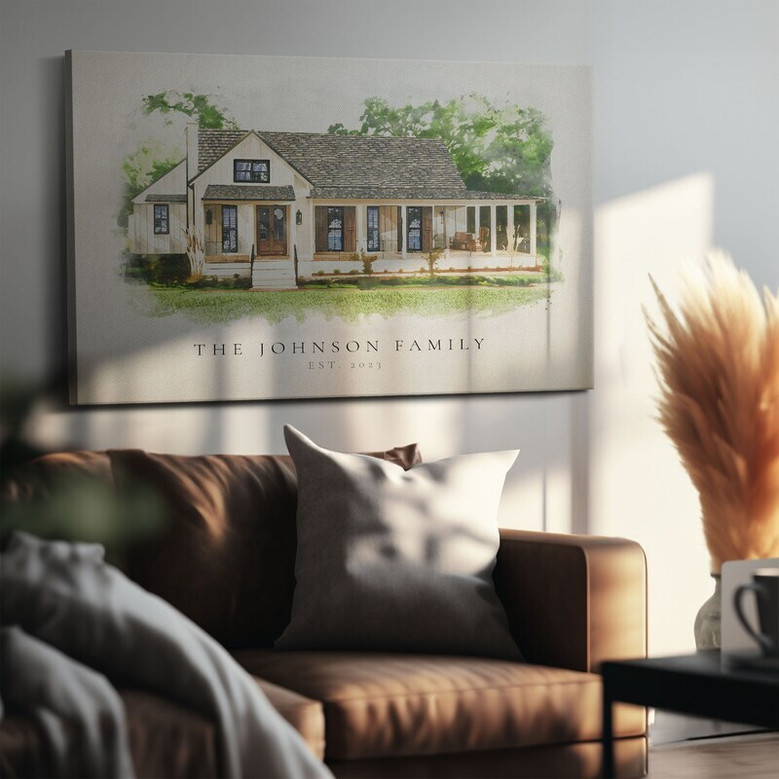 Personalized Housewarming Canvas: Transform House Photo Into Watercolor Painting - Unique Realtor Or Christmas Gift