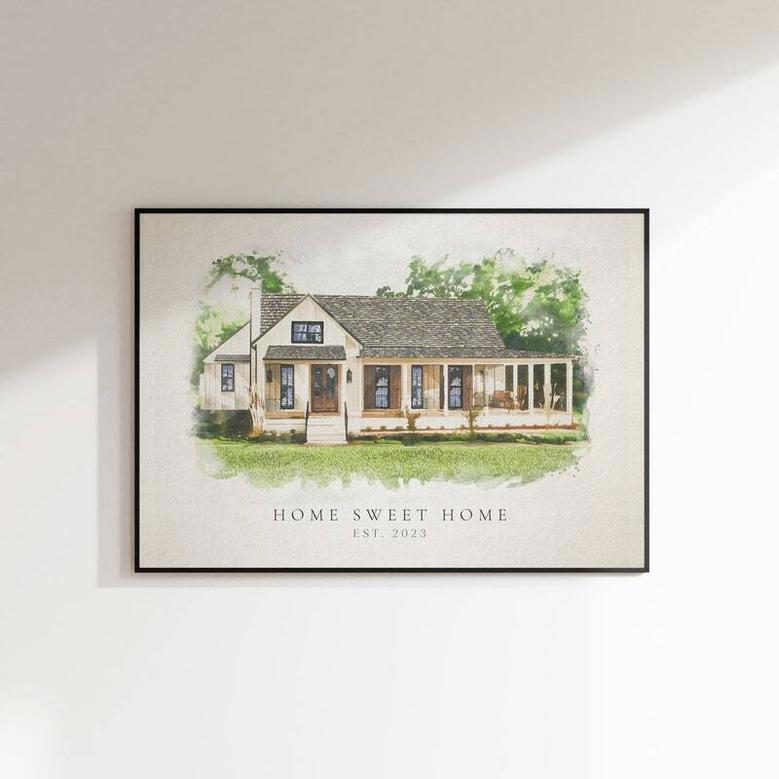 Personalized Housewarming Canvas: Transform House Photo Into Watercolor Painting - Unique Realtor Or Christmas Gift