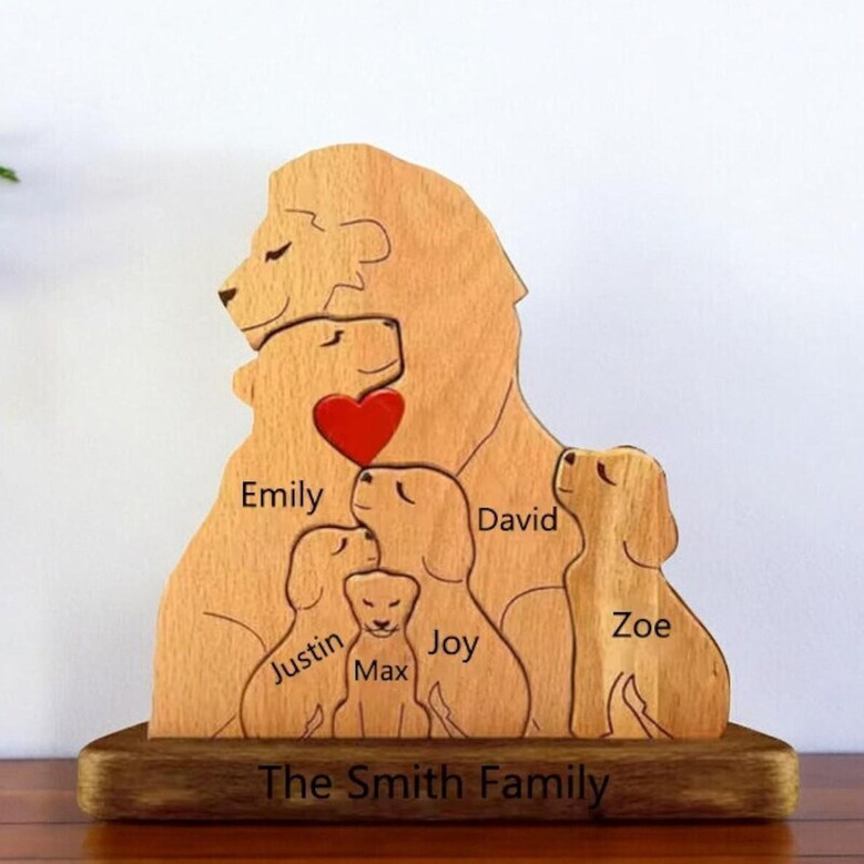Personalized Lion Family Wooden Ornament For Mother's Day And Christmas - Heartfelt Family Of Four Gift