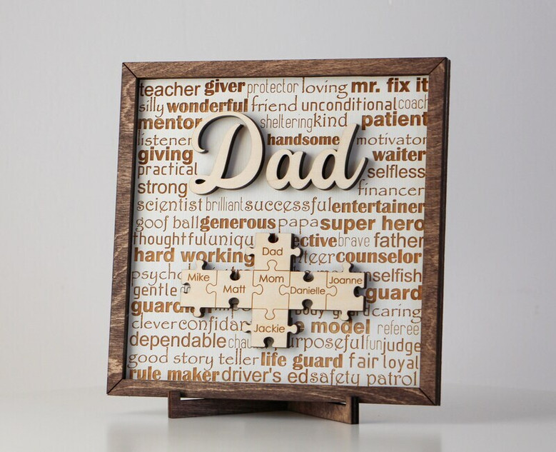 Thoughtful Personalized Dad Puzzle Wood Sign - Ideal Fathers Day Gift From Daughter Or Wife