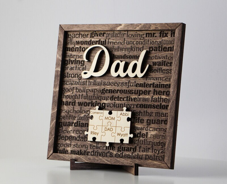 Thoughtful Personalized Dad Puzzle Wood Sign - Ideal Fathers Day Gift From Daughter Or Wife