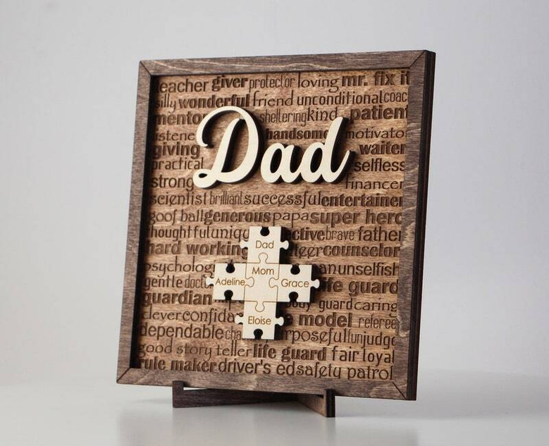 Thoughtful Personalized Dad Puzzle Wood Sign - Ideal Fathers Day Gift From Daughter Or Wife