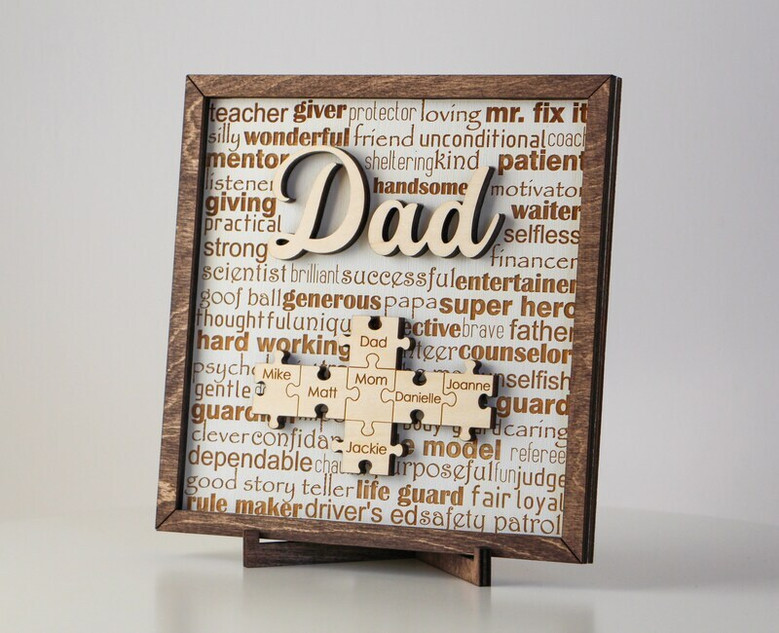 Thoughtful Personalized Dad Puzzle Wood Sign - Ideal Fathers Day Gift From Daughter Or Wife