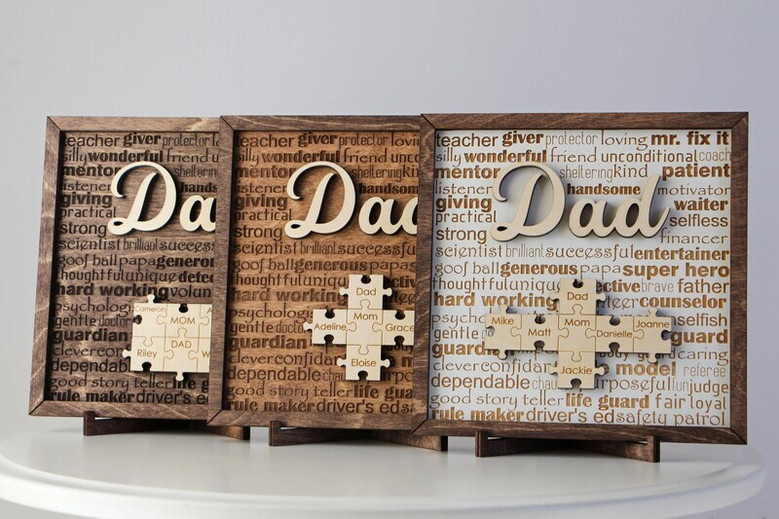 Thoughtful Personalized Dad Puzzle Wood Sign - Ideal Fathers Day Gift From Daughter Or Wife