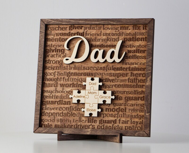 Thoughtful Personalized Dad Puzzle Wood Sign - Ideal Fathers Day Gift From Daughter Or Wife